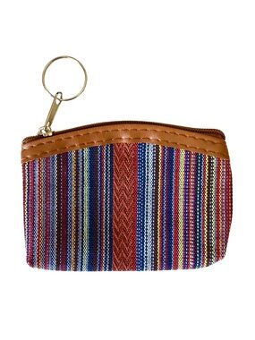 ⭐️ 5 for $25 Striped Woven Canvas Keyring Coin Pouch in Multicolor with Zipper